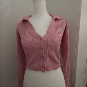 Elegant Pink Ribbed Cardigan